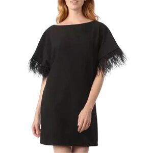 Jay Godfrey Black Feather Sleeve Mini Dress Size 6 | Budden Shift Dress NWOT